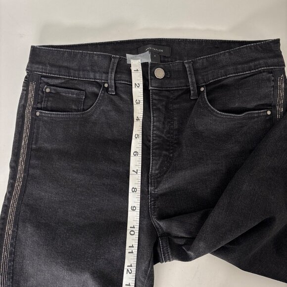 Evening Glam Ann Taylor Jeans 8 Skinny Black Sparkle Beaded Side Stripe Stretch - Picture 8 of 15